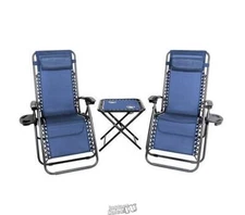 SereneLife 3-Piece Zero Gravity Chair & Table Set Blue SLZGHCRM56 Patio