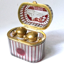 ANTIQUE BIEDERMEIER GLASS JAR with 2 BOTTLES, TOP ENGRAVED VIEW BOHEMIA circa 1860