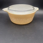 Pyrex 472-B Vintage Casserole Dish Woodland Tan /White With Lid 750 Ml