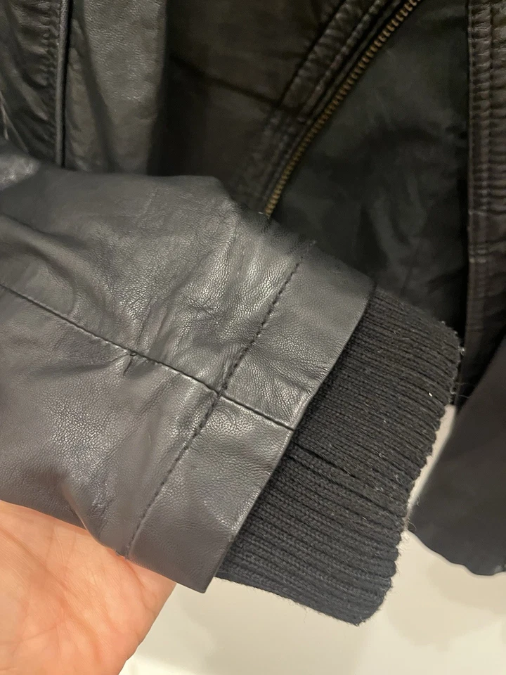 Free People We The Free Womens M Black Faux Leather Knit Moto Jacket Grunge - Image 4 of 4