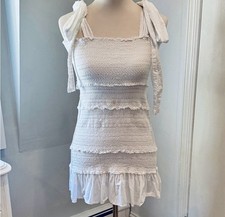 LoveShackFancy belle white Mini Smocked Lace Tiered Mini Dress. Size Medium