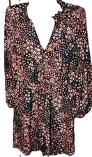 Zara Women Floral Cottagecore Romper With Pockets  Long Sleeve Button-Down