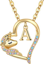 Unicorn Christmas Gifts for Grandkids Girls Necklace - Colorful CZ Heart Pendant