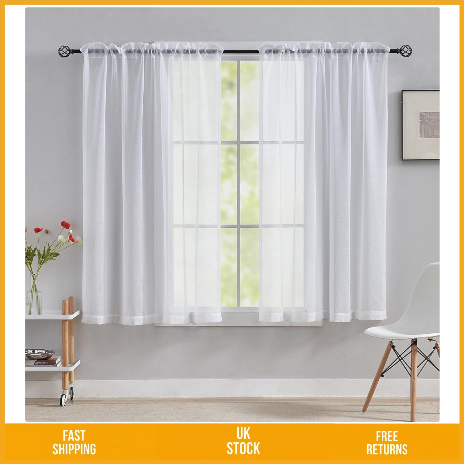 Elegant Semi Sheer White Voile Privacy Rod Pocket Curtains 2 Panels 54x63 In