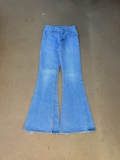 Vintage 70  s Levi  s 684 Orange Tab Bellbottom Flare Faded Denim Jeans Size 26x32