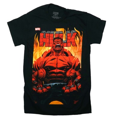 Hulk New Adult T-Shirt - Marvel Fiery Flexing Red Hulk Under Name Cover Image