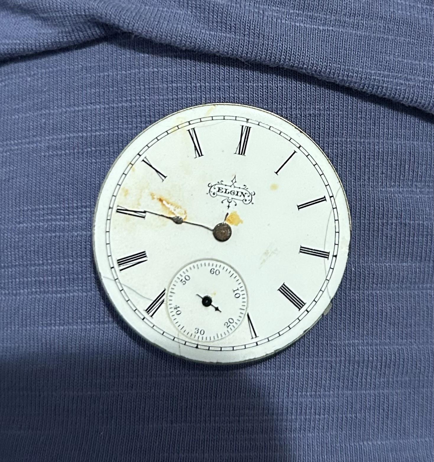 Antique Elgin Pocket Watch & Dial Roman Numerals Sub Seconds For parts Repair