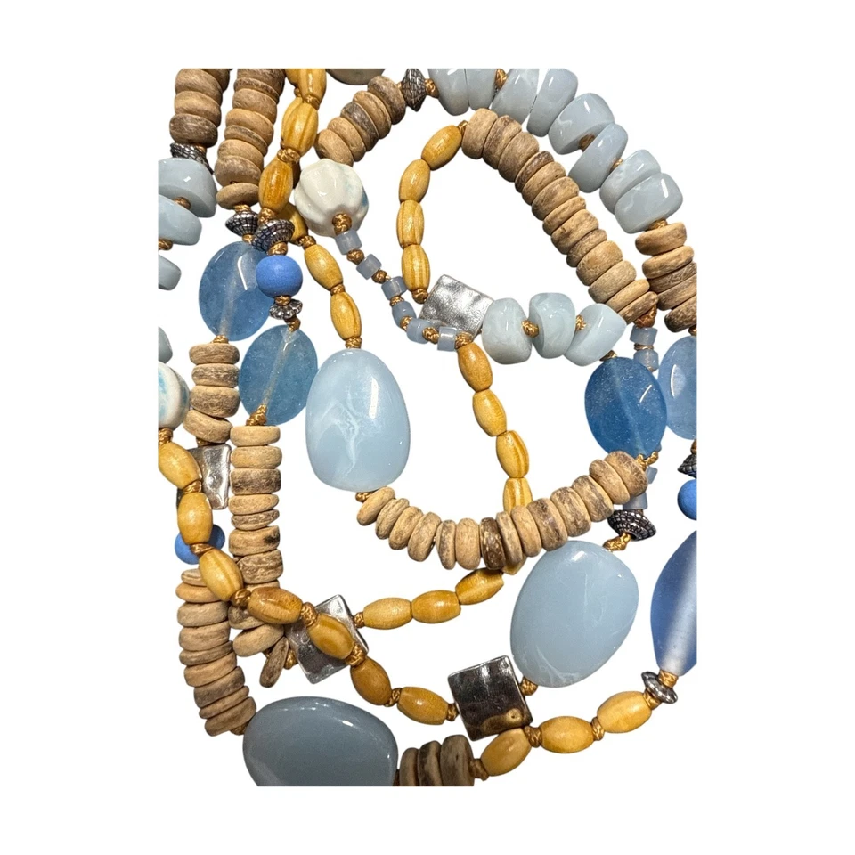 Collar llamativo con cuentas en capas azul grueso tono dorado de CHICO'S C363 Foto 3 de 4