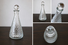 Clear Textured Glass Decorative Bottle w Faceted Stopper 6.875in Home Decor