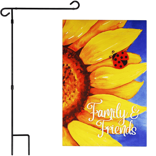 Combo Pack Garden Flag Stand Black 36x 6 in and Garden Flag 12x18 in Sunflower - Picture 1 of 9