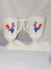 VTG Set of 2 Federal Milk Glass Footed Red White Blue Rooster Coffee Mugs Cups