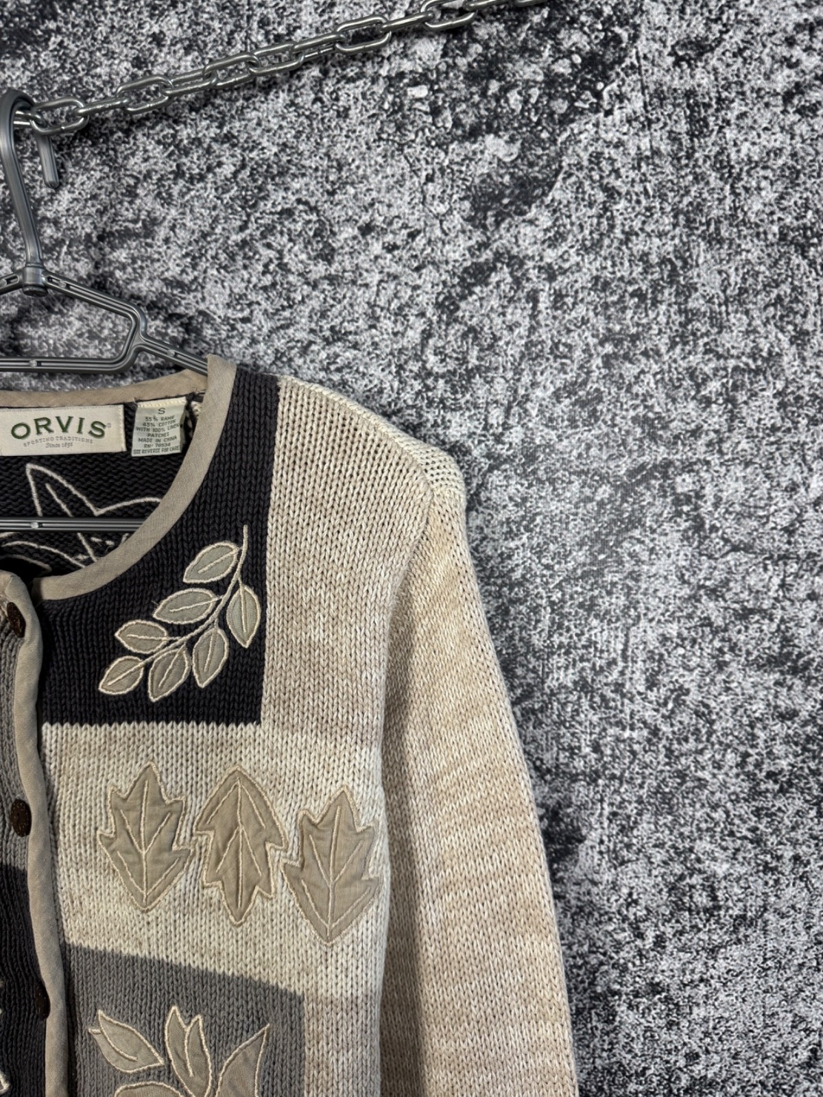 Women’s Orvis Leaf Patchwork Cardigan Knit Sweate… - image 2