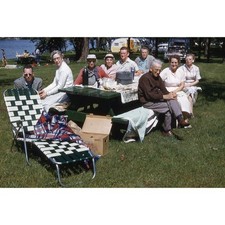 Family Lake Picnic Camper Web Lawn Chair 1960 Kodachrome Color Slide Vintage