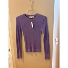 New Loft Purple Metallic Ribbed Long Sleeve Crew Neck Sweater 3986SZ 600 Small