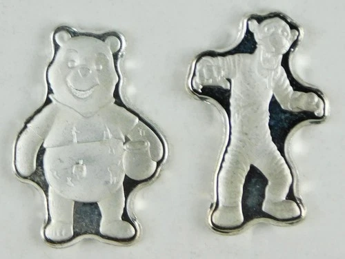 (2) 5 Gram 999 Silver Figures: Winnie the Pooh & Tigger Bullion Bars C4188