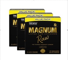 Trojan Magnum Raw Large Size Condoms - 24 Count X3 72 total 