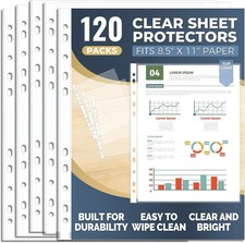 120 Pack Clear Sheet Protectors 8.5 11 Inch Plastic Page Sleeves 3 Ring Binder