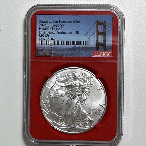 2021-(S) $1 American Silver Eagle NGC Heraldic T-1 Emergency Production MS69.