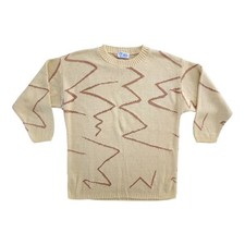 Vintage 80s Zig Zag Print Sweater Woman's Large 20 Inches Mustard Brown Retro