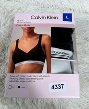 Calvin Klein Wire Free Bralette 2 Pack Womens Large Black  White Super Soft NEW