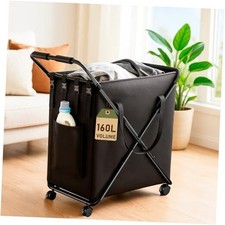 Laundry basket with Wheels 43 Gal 160L , Large  Tall Rolling Laundry Black