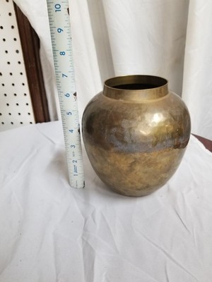 Vintage Hammered Heavy Brass Metal Ball Vase Planter Mid Century Modern Decor