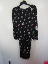 New Joyspun 2 Piece Pajama Set Size L 12 14 Black Christmas Dogs Long Sleeve