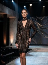 NWT Bebe Black Lace Mini Dress Long Sleeve S Holiday New Years Eve Y2K Vintage
