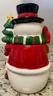 Ceramic Cookie Jar Snowman W/Christmas Tree Reindeer Top Hat EUC — photo 3