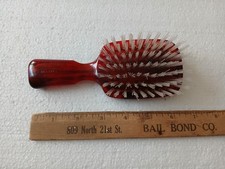 Vintage Empire Tynex Nylon Hair Brush Clear RED Lucite w/ Case Made in USA