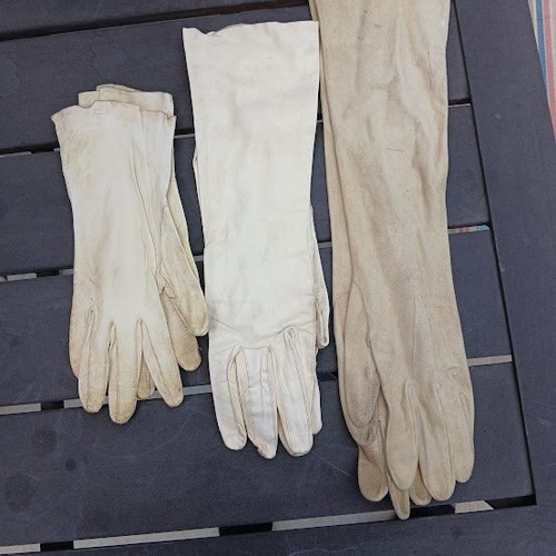 3pr Vintage Cream Leather Suede 14" Length Formal Evening Gloves Van Raalte