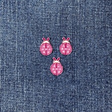 3-Pack Pink Ladybug Applique Patch - Mini Embroidered Insect Badge 3/4" Iron On