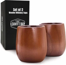 Wood Whiskey Glass Set (2), Teak Wood Cup, Bourbon Gifts for Men