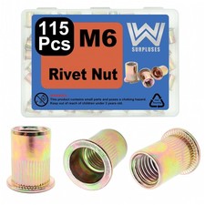 115Pcs M6 Rivet Nut, Zinc Plated M6 Rivnut, M6x1.0 Nut Flat Head Rivet Nut, M...