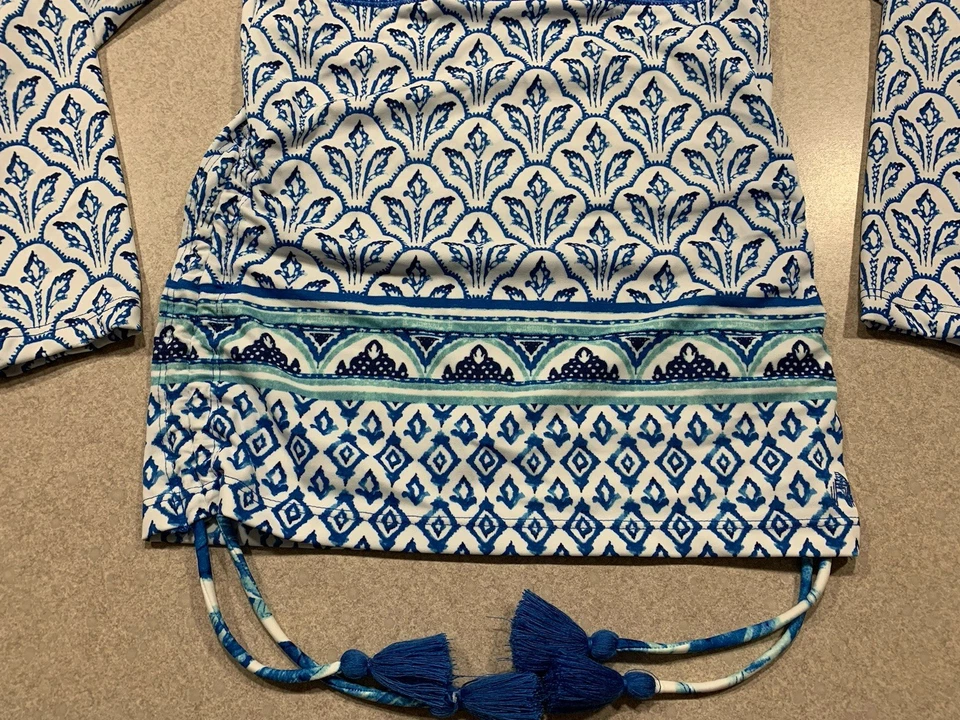 Top protector contra erupciones manga larga Cabana Life Girls talla 5 UPF 50+ Boho blanco y azul Foto 3 de 4