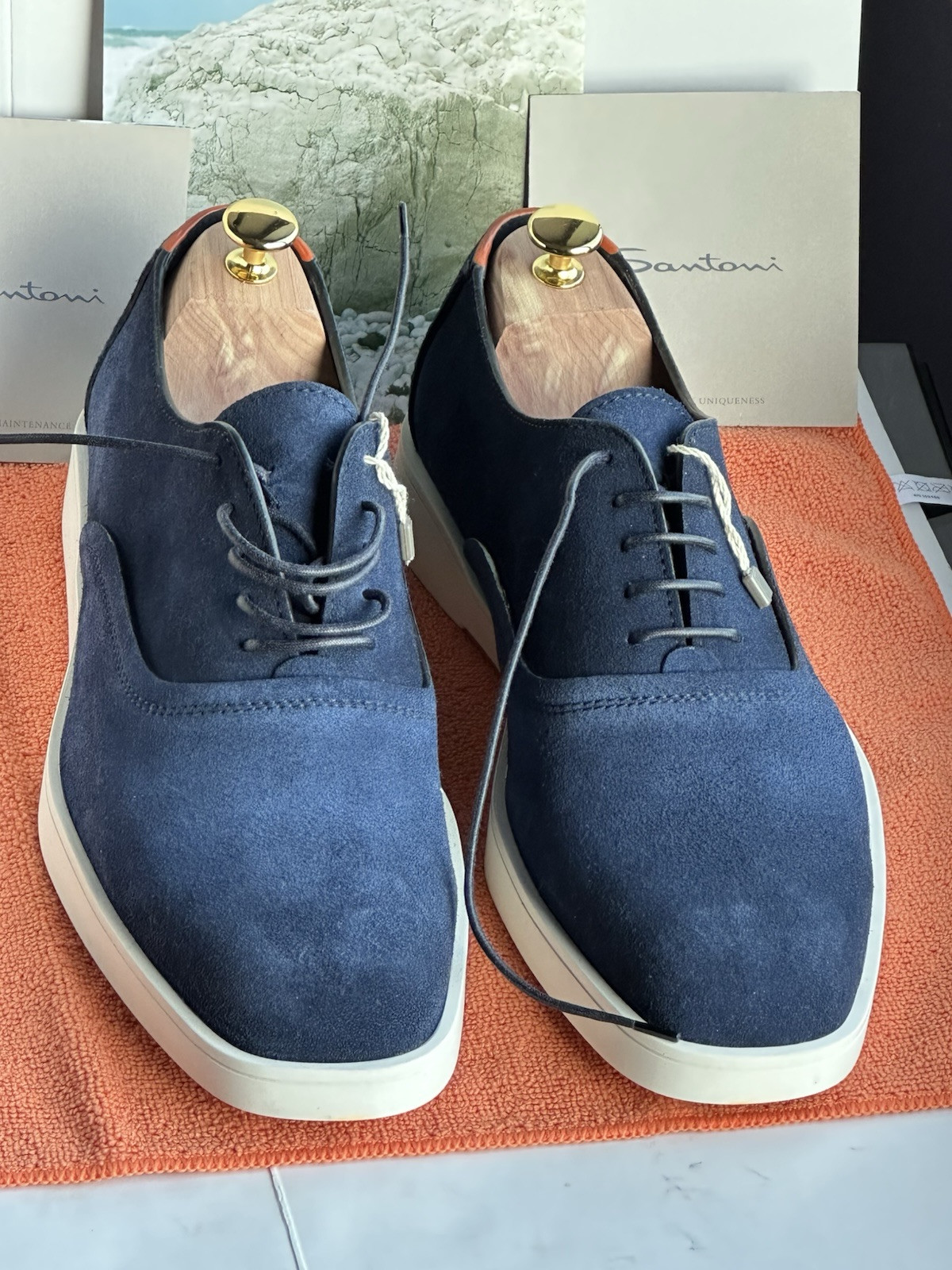 SAOLA $789.00 Santoni scarpe uomo moda lase up derby scamosciate taglia 11.5 US 44.5 EU