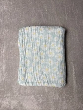 Modern Baby Blanket Blue Floral White Daisy Flower Muslin Swaddle Security Lovey