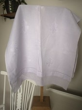 Vtg Lavender Colour Irish Linen Huck back Towel Lace Fleur De Lis  25" x 43"