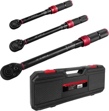 3Pcs Torque Wrench Set 1/4'' & 3/8'' & 1/2'' Drive Dual-Direction Adjustable Rev
