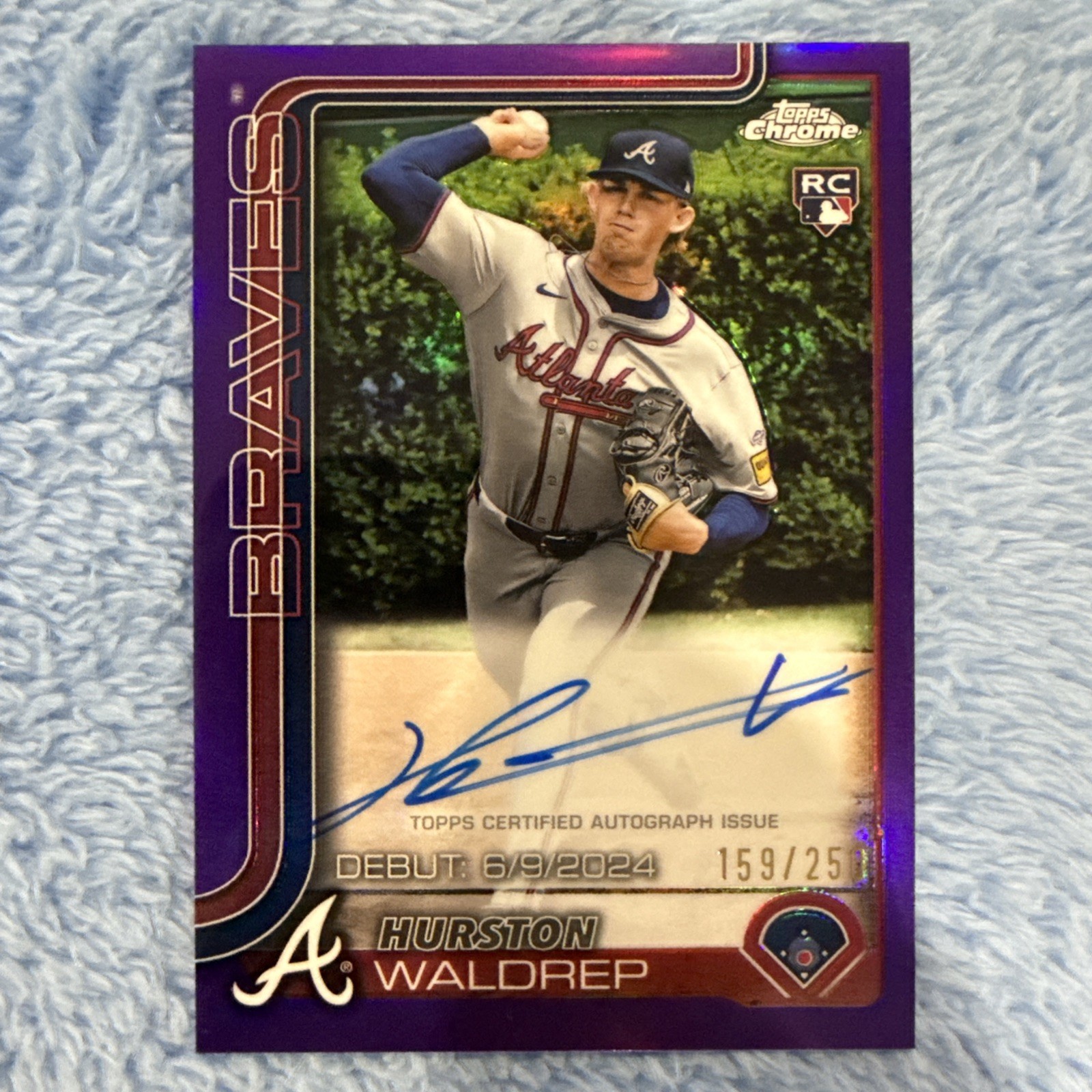 🔥⚾️🔥 HURSTON WALDREP 2025 TOPPS CHROME ROOKIE PURPLE REFRACTOR RC AUTO /250