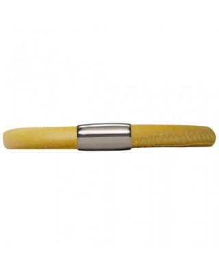 New Endless Jewelry 12109-19 Single 7.5'' Yellow Leather Bracelet Stain Steel
