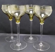 4 x Rare 1920’s Art Deco Coupe Champagne Glasses in Crystal 2 tone Glass Etched