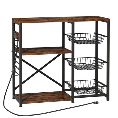 Homeiju Kitchen Island Baker's Rack with Power Outlet Microwave Stand Coffee ...