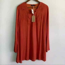 Blu Pepper Women's Burnt Orange Boho Tunic Dress Size Small NWT 