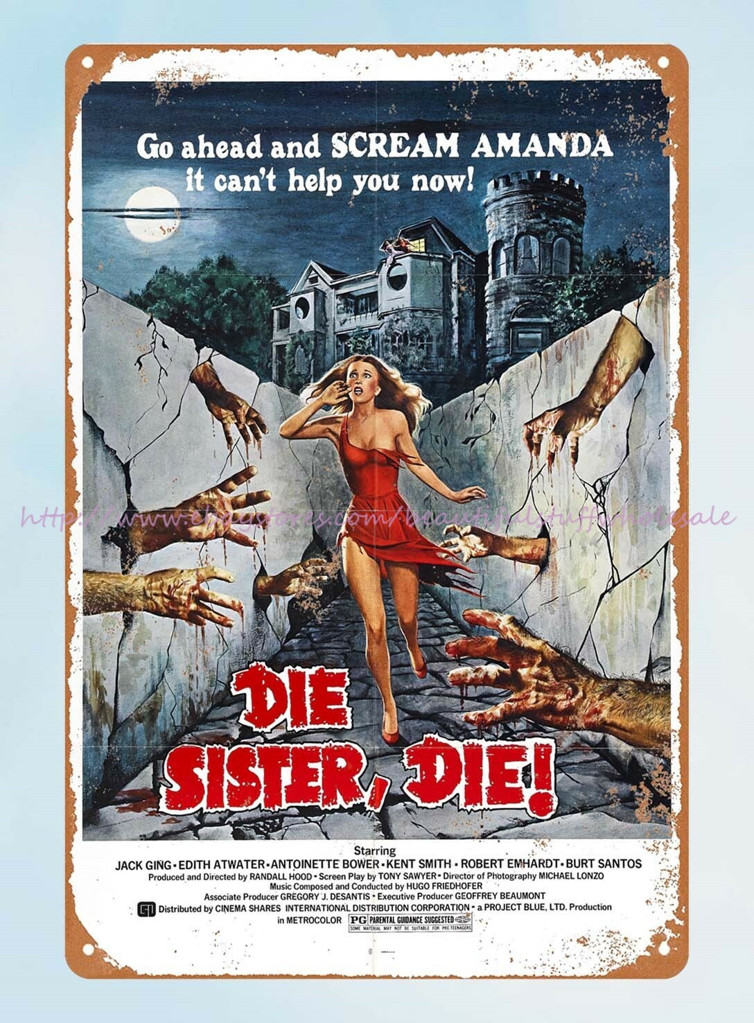 Vintage Die Sister Die 1978 Horror Film Metal Wall Plaque Tin Sign