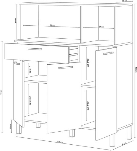 Mueble de cocina, Aparador de comedor, Auxiliar de 3 Puertas + 1 Cajon y Estante - Imagen 4 de 4