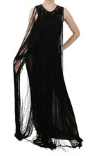 JOHN RICHMOND Dress Black Silk Beaded Sequined Sheer IT42 / US8 / M RRP $2600