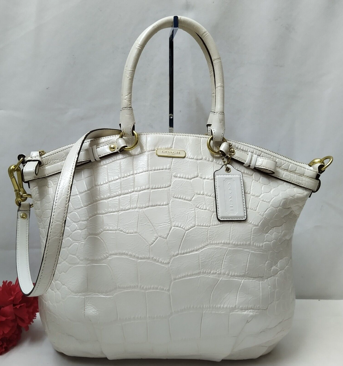 Coach Madison Sophia White Crocodile Embossed Leather Top Handle