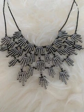 I.N.C. Evening Party Hanging Black Elegant Necklace Hematite Tone Crystal Burst
