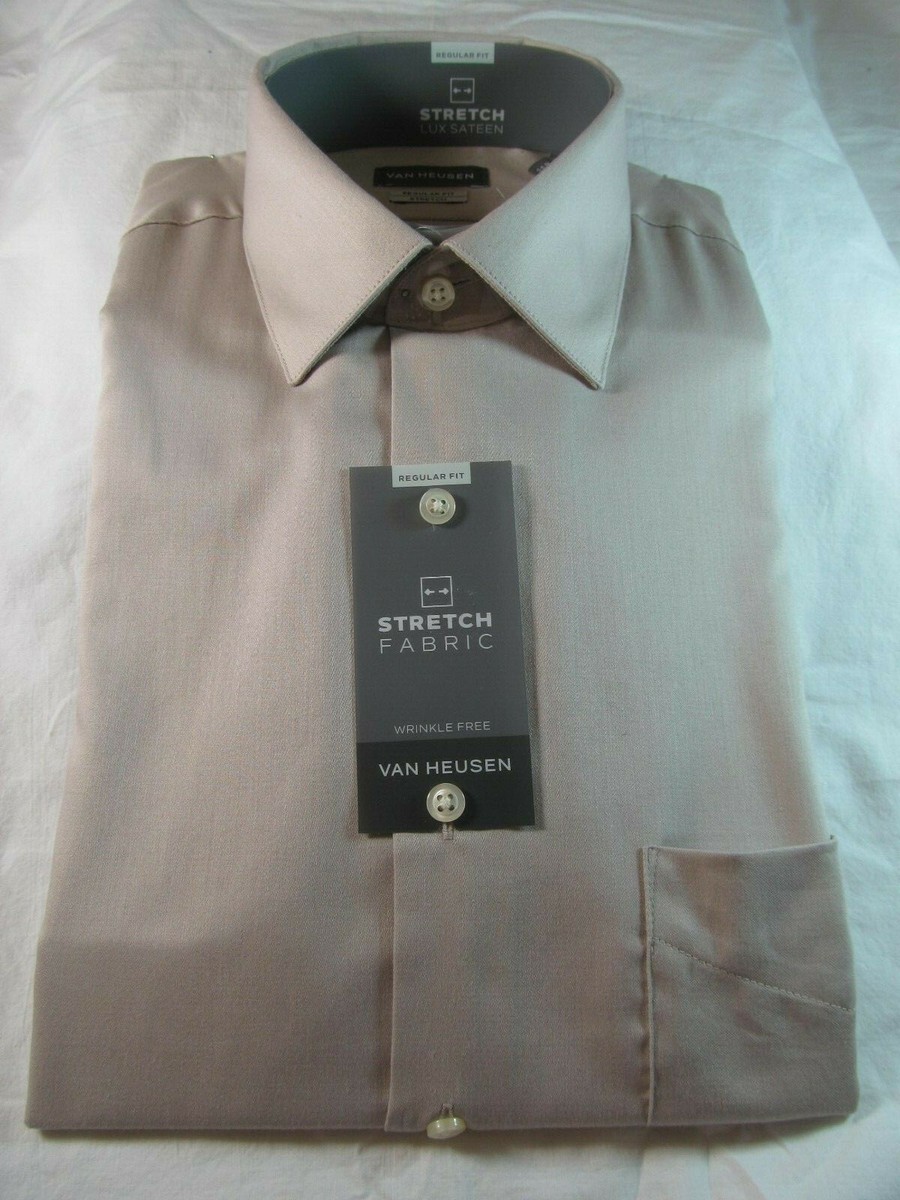 NWT VAN HEUSEN FIT FLEX STRETCH FABRIC LUX SATEEN DRESS SHIRT Bisque  Tan
